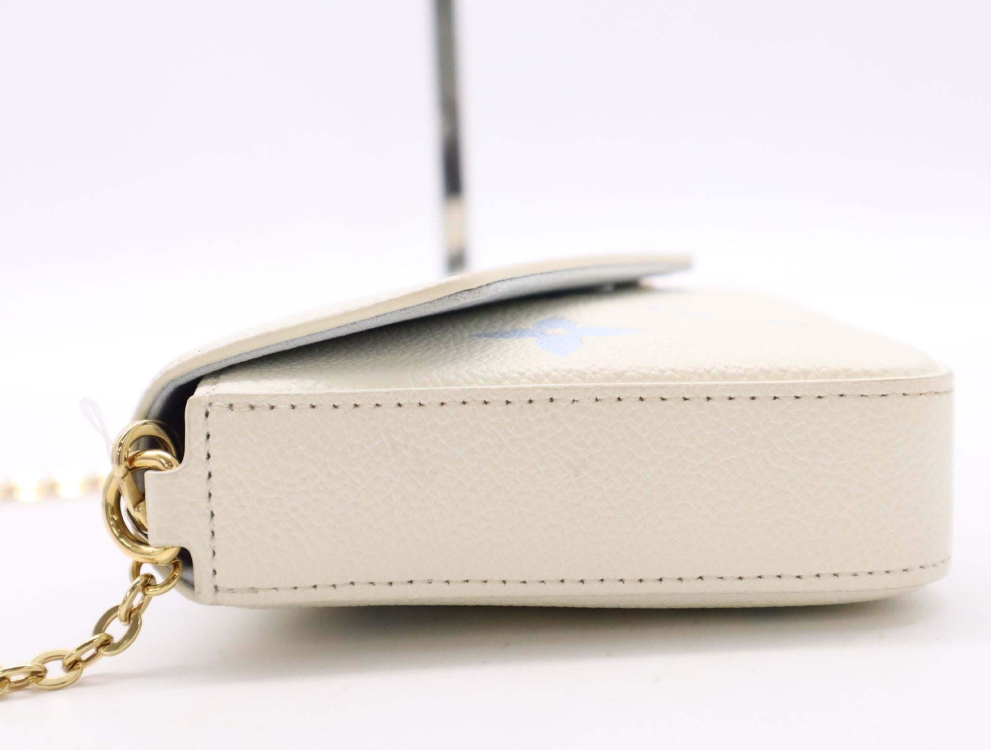 LOUIS VUITTON Monogram Empreinte M83025 Pochette Felicie Latte White/Candy Blue, RFID Verified, No Serial Tag, Includes 2 Pouches