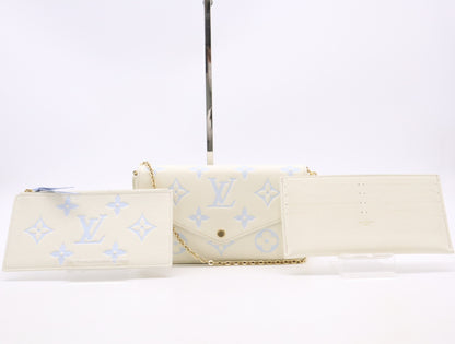 LOUIS VUITTON Monogram Empreinte M83025 Pochette Felicie Latte White/Candy Blue, RFID Verified, No Serial Tag, Includes 2 Pouches