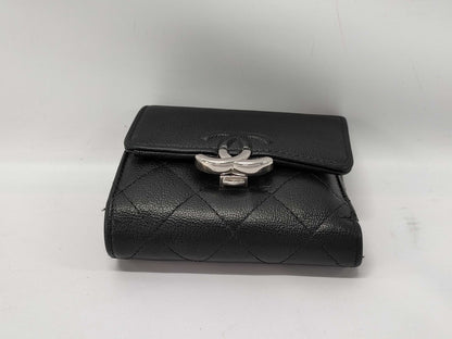CHANEL Calfskin Tri-fold Wallet Matelasse Half Coco with Silver Hardware and Black Seal 29674335 Wallet