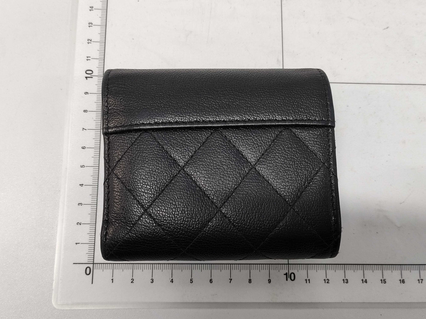 CHANEL Calfskin Tri-fold Wallet Matelasse Half Coco with Silver Hardware and Black Seal 29674335 Wallet