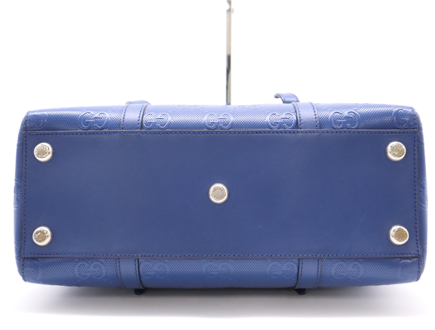 GUCCI Leather GG Embossed Tote Bag Blue Handbag