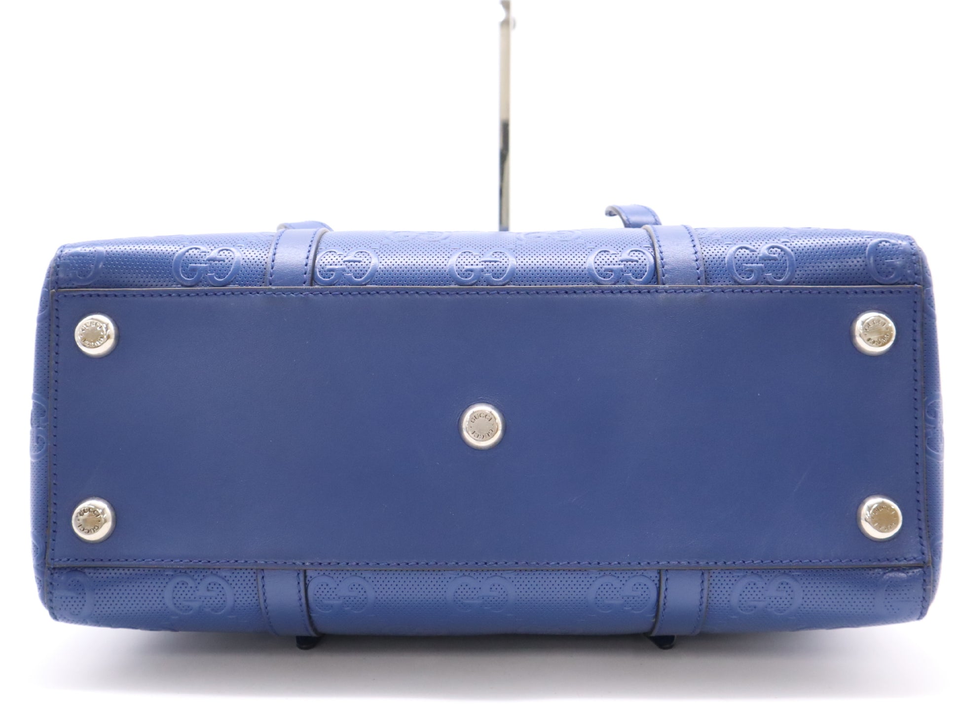 GUCCI Leather GG Embossed Tote Bag Blue Handbag