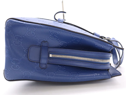 GUCCI Leather GG Embossed Tote Bag Blue Handbag