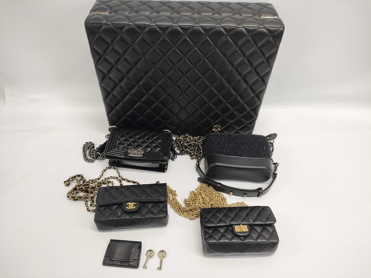 CHANEL Lambskin Grained Calfskin & Tweed Success Story Trunk Set 
