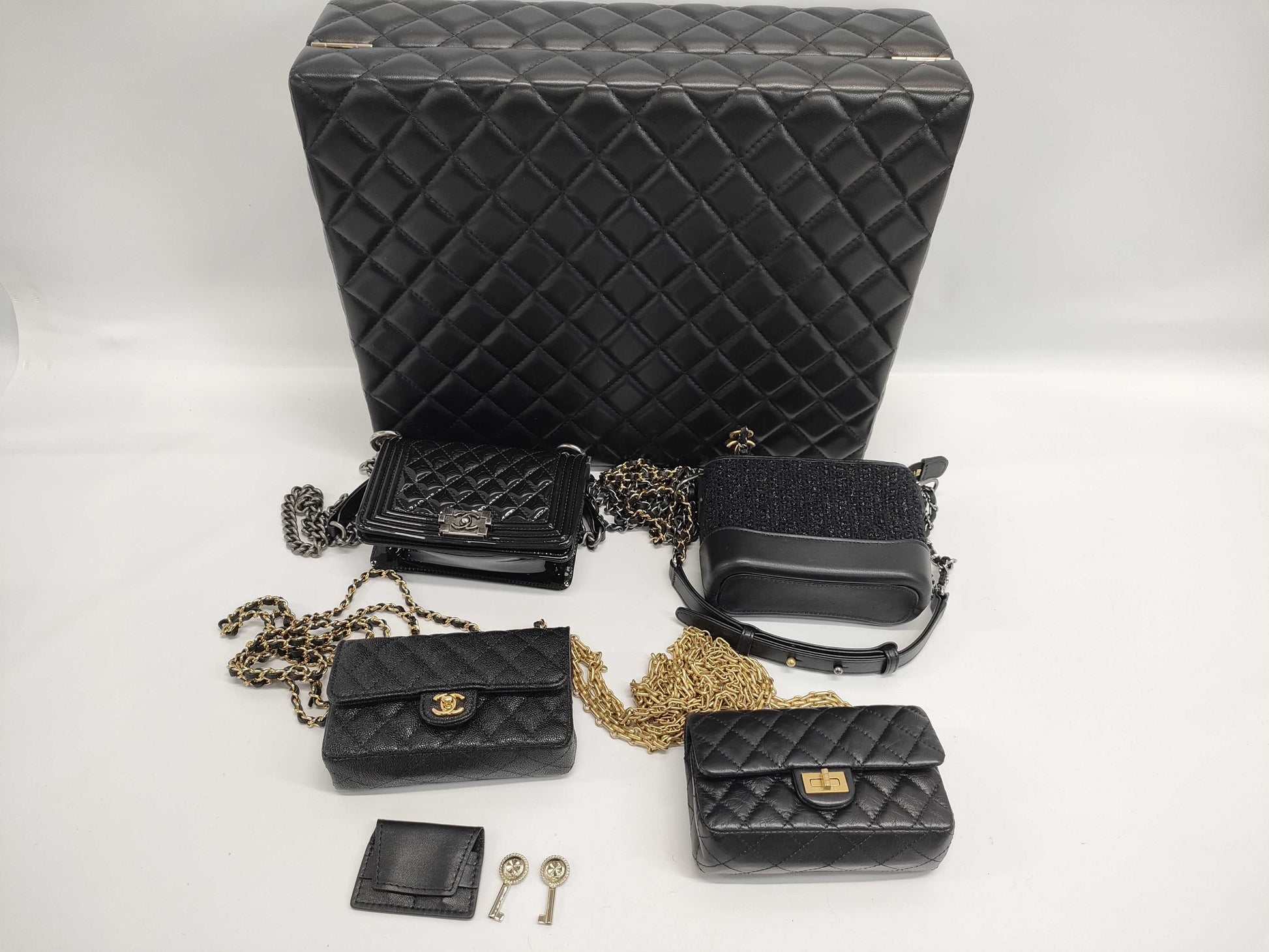 CHANEL Lambskin Grained Calfskin & Tweed Success Story Trunk Set 