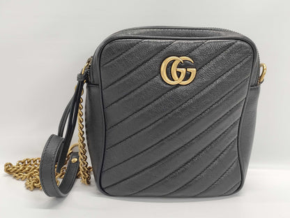 GUCCI 550155 Leather GG Marmont Shoulder Bag in Black with GD Hardware