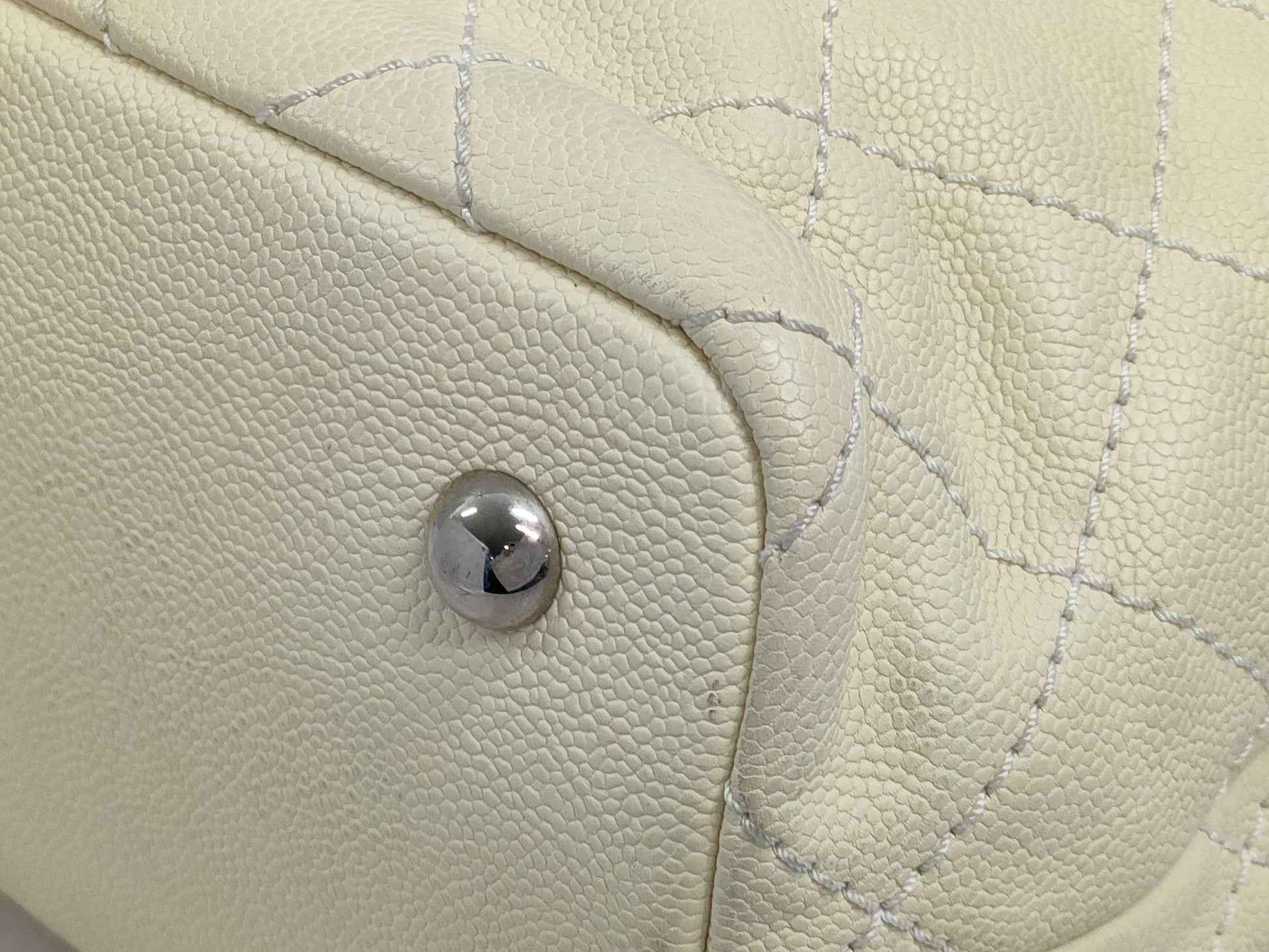 CHANEL A92211 Caviar Skin Wild Stitch On the Road Tote Bag, Ivory, with Sterling Silver Hardware, Pouch, Dust Bag, Sticker, Card, 20993584