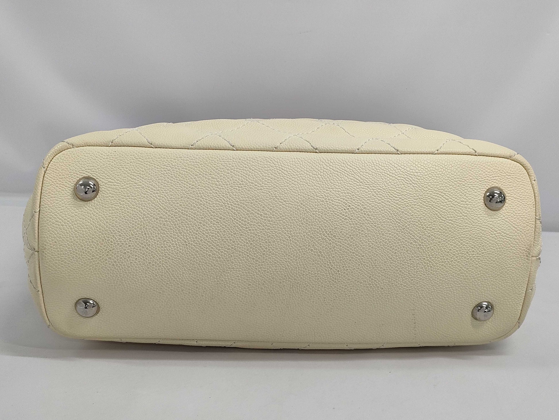 CHANEL A92211 Caviar Skin Wild Stitch On the Road Tote Bag, Ivory, with Sterling Silver Hardware, Pouch, Dust Bag, Sticker, Card, 20993584