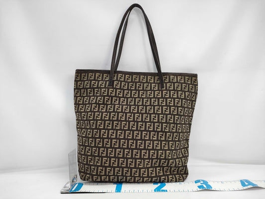 FENDI Zucchino Tote Bag Canvas Leather Brown Tote Bag