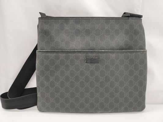 GUCCI GG Supreme PVC and Leather Shoulder Bag, Black and Gray, 162904