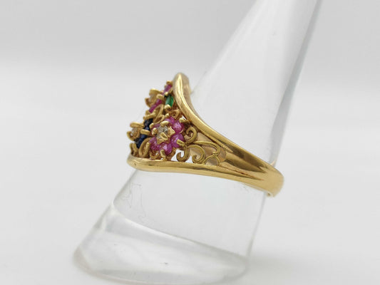 Ruby, Sapphire, Emerald, D0.10ct, 18K Gold, 5.9g Ring 