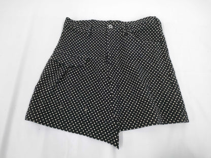 Ys Yohji Yamamoto Polka Dot Pattern Asymmetrical Shorts, Black, Size 2