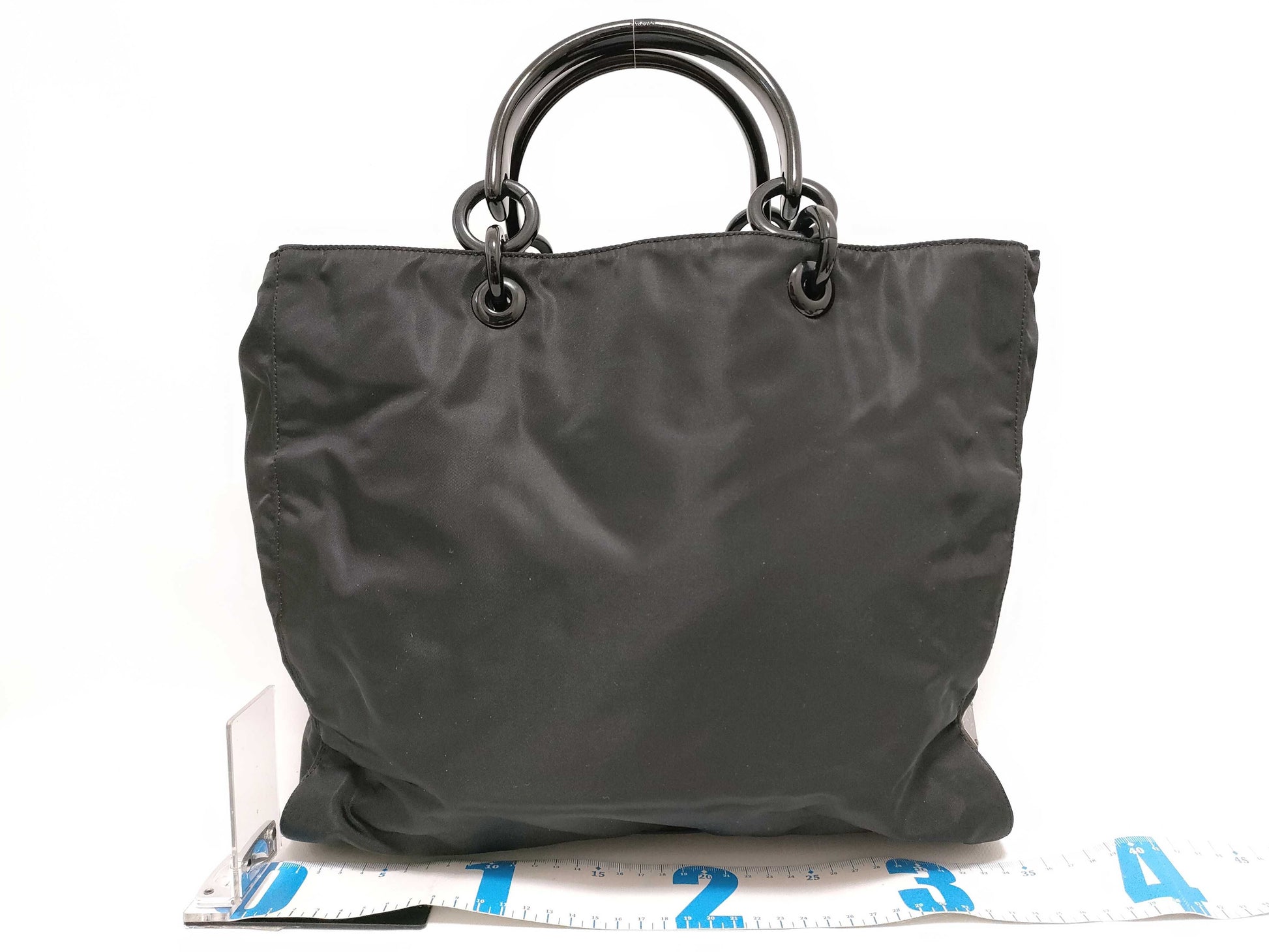PRADA Nylon Prada Nylon Hand Tote Bag with Plastic Handles in Black