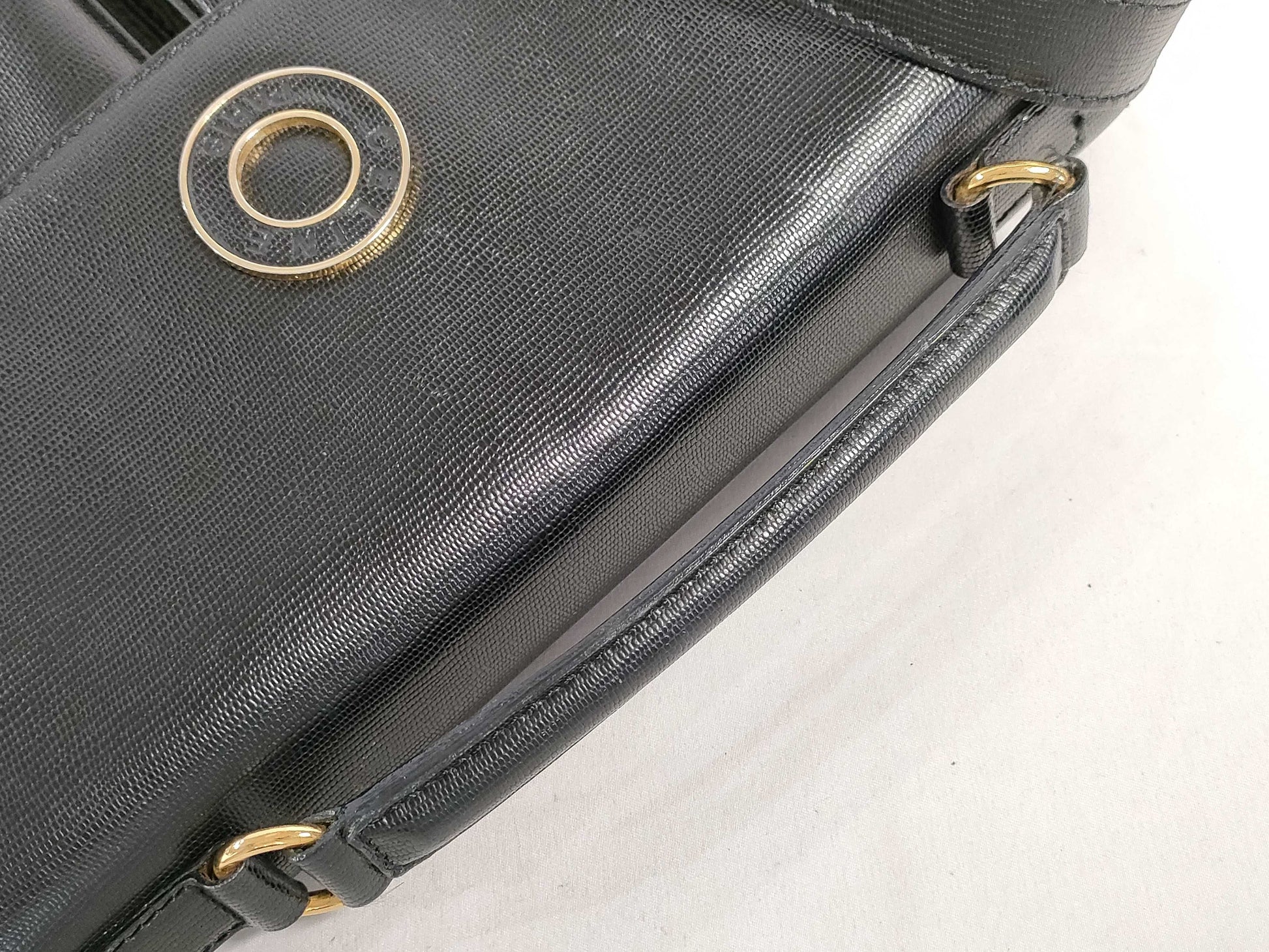 CELINE Circle Logo 2-Way Messenger Shoulder Bag in Black Leather