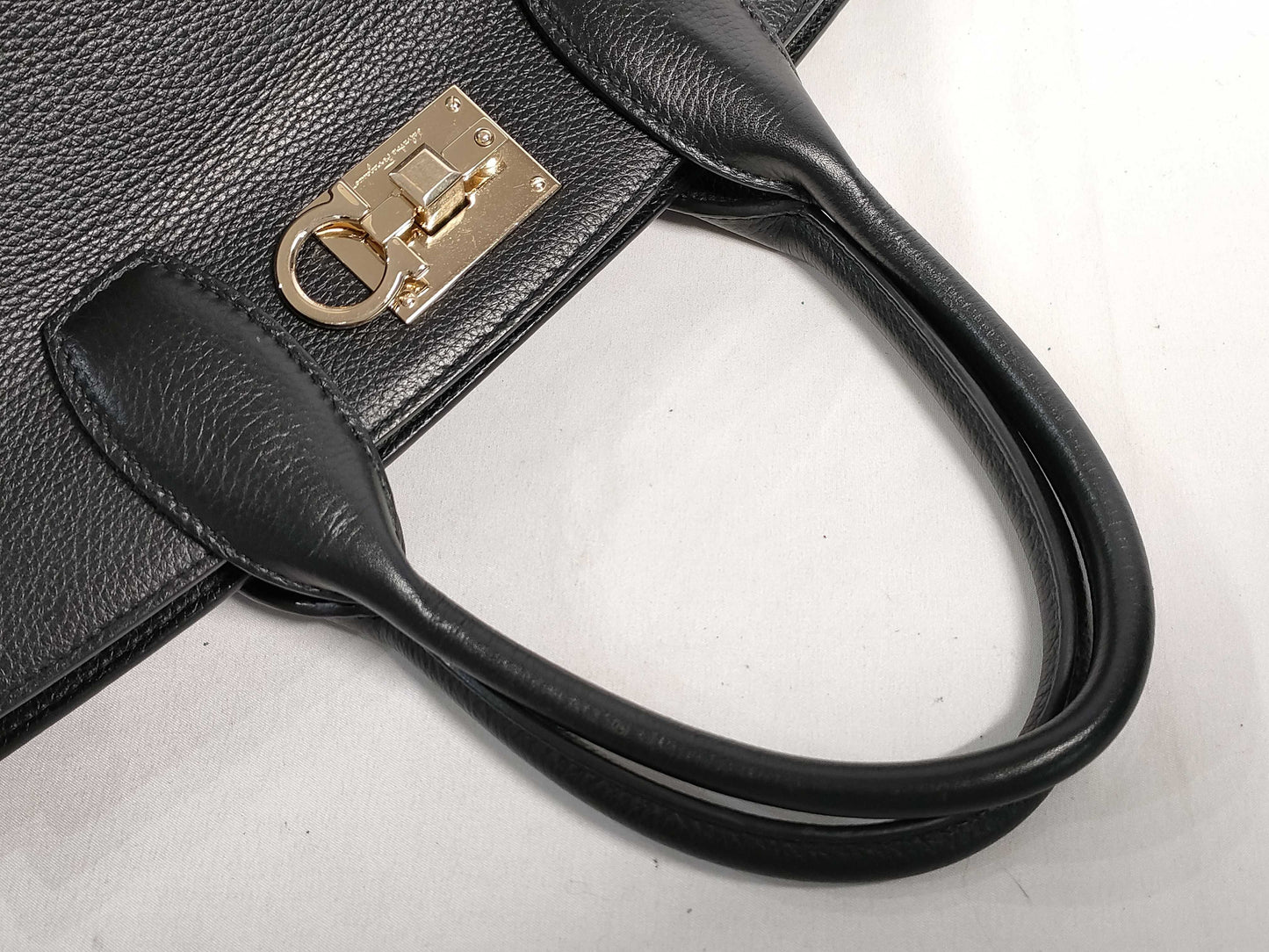 Salvatore Ferragamo Gancini Studio Bag, Gancini Leather Black Handbag