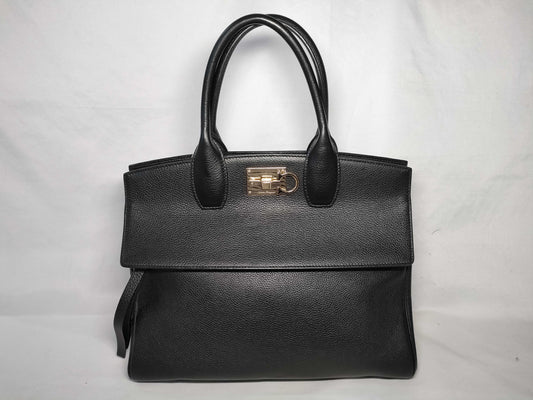 Salvatore Ferragamo Gancini Studio Bag, Gancini Leather Black Handbag