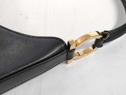 Salvatore Ferragamo Gancini Ferragamo 7657 Hobo Bag, Gancini Leather, Black Handbag