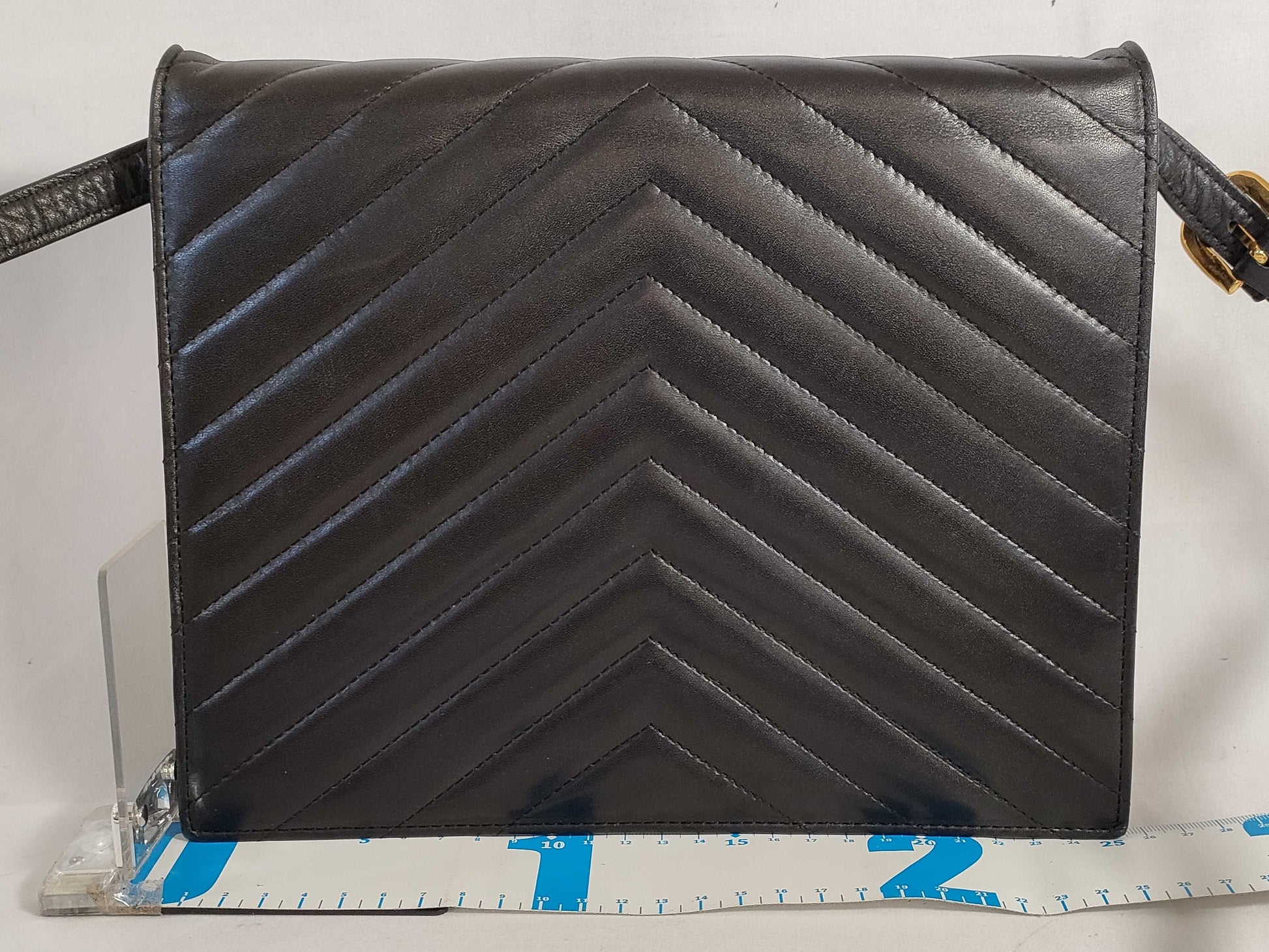 Yves Saint Laurent V-Stitch Shoulder Bag in Black Leather