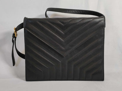 Yves Saint Laurent V-Stitch Shoulder Bag in Black Leather