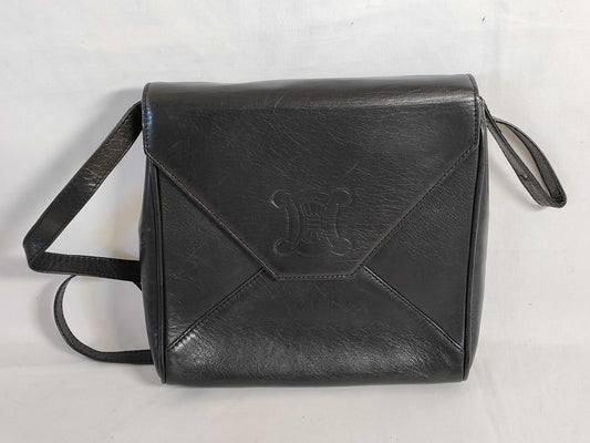 CELINE Triomphe Shoulder Bag in Black Leather