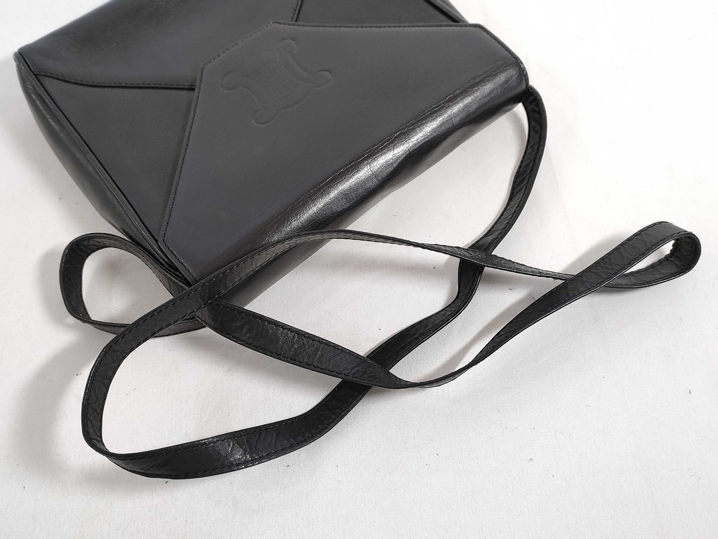 CELINE Triomphe Shoulder Bag in Black Leather