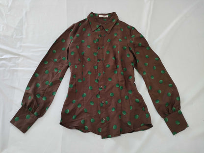 PRADA Shirt, Polka Dot Silk, Brown and Green, #40