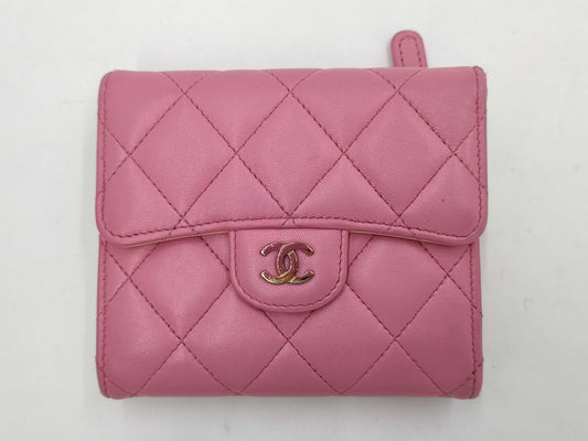 CHANEL Matelasse Compact Wallet with Coco Mark, Pink and Yellow.