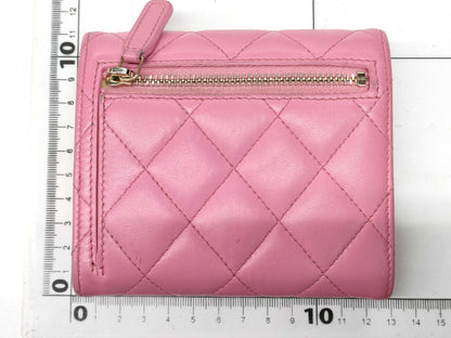 CHANEL Matelasse Compact Wallet with Coco Mark, Pink and Yellow.