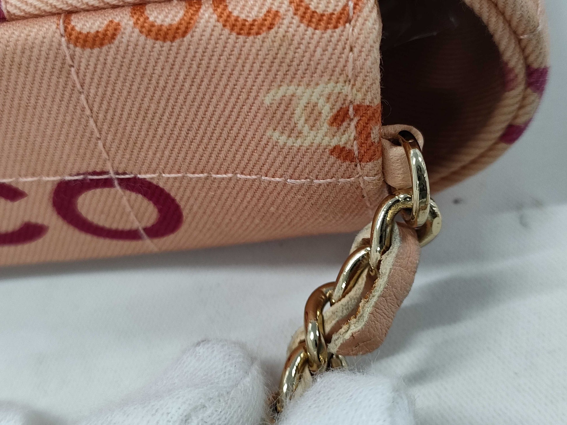 CHANEL Chocobar Chain Shoulder Bag, Canvas, Pink, No. 7 Seal, Shoulder Bag