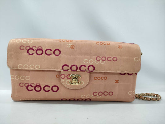 CHANEL Chocobar Chain Shoulder Bag, Canvas, Pink, No. 7 Seal, Shoulder Bag