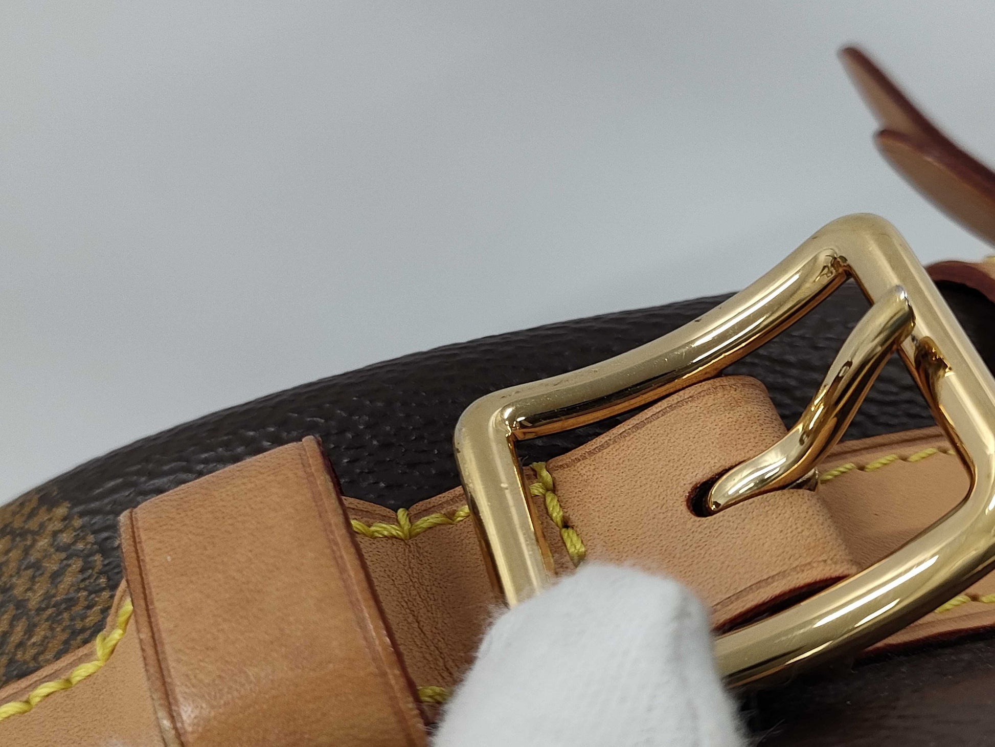 LOUIS VUITTON LV Boite Chapeau Soupe Giant Monogram M44604 Shoulder Bag with Brown Strap, Padlock, Two Keys, Padlock Dust Bag, Name Tag, and IC Chip