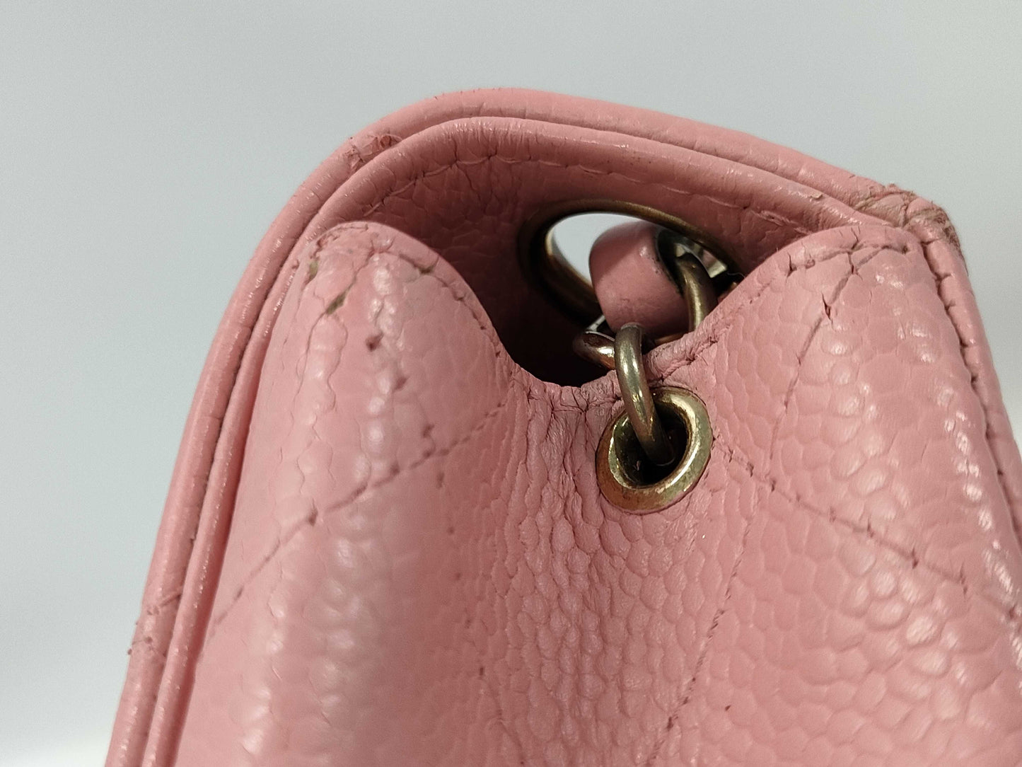 CHANEL Mini Matelasse Chain Shoulder Bag, Caviar Pink, No. 8, with Seal