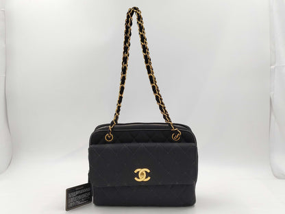 CHANEL Matelasse Chain Shoulder Bag, Cotton, Black, No. 1, Shoulder Bag