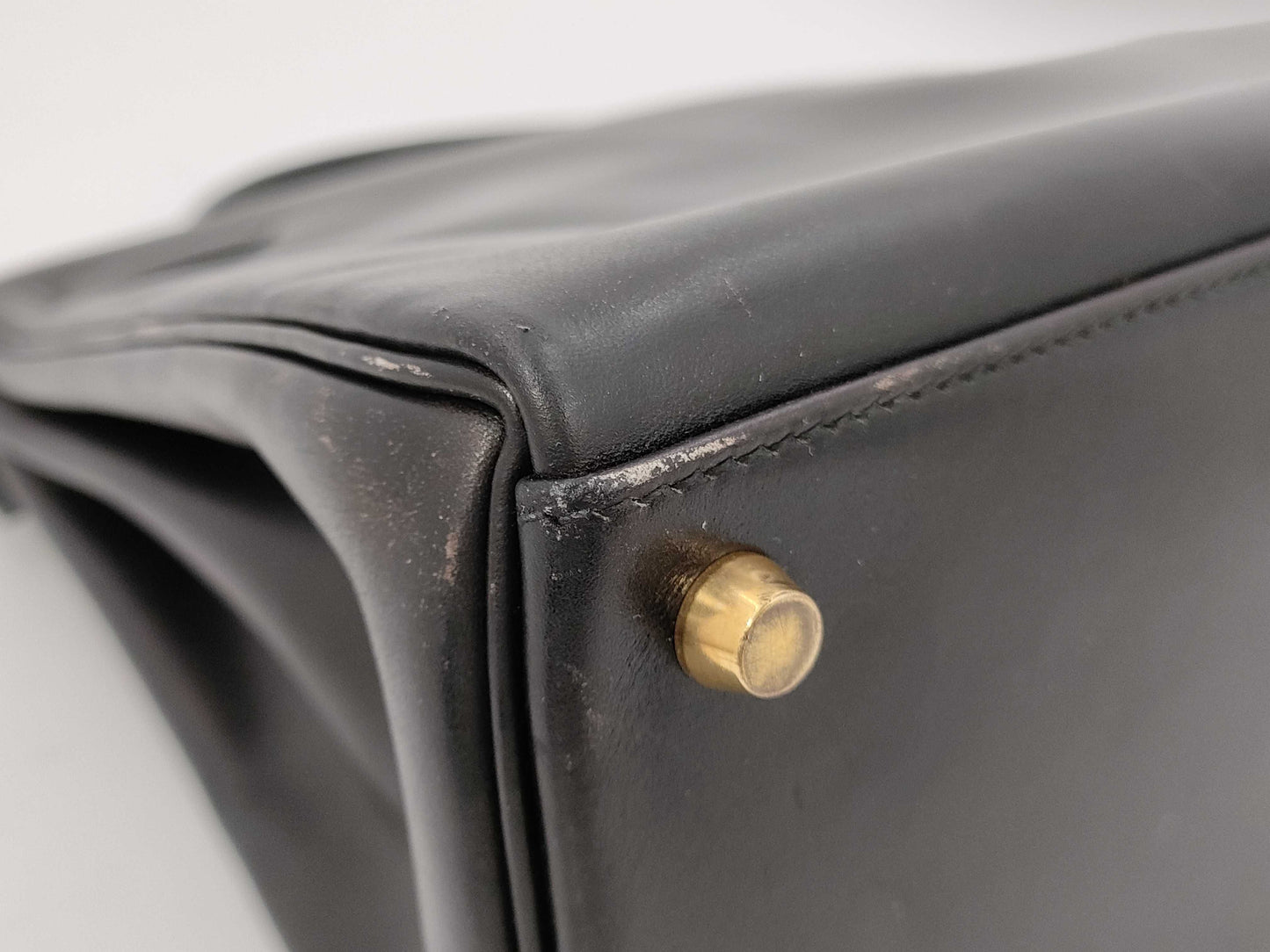 HERMES Kelly 32 Black Box Calf Leather G Hardware Handbag