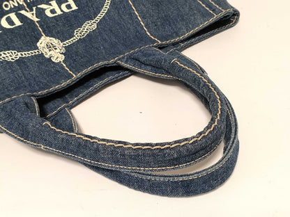 PRADA Prada Canapa Denim Handbag with Triangle Logo, Bag, Tag, and Warranty Card