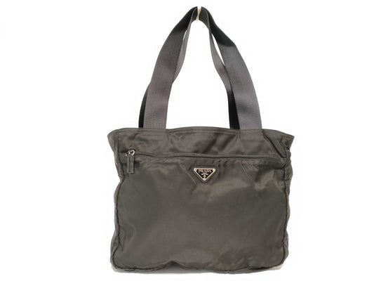 PRADA Nylon Prada Tote Bag with Triangle Logo, Black