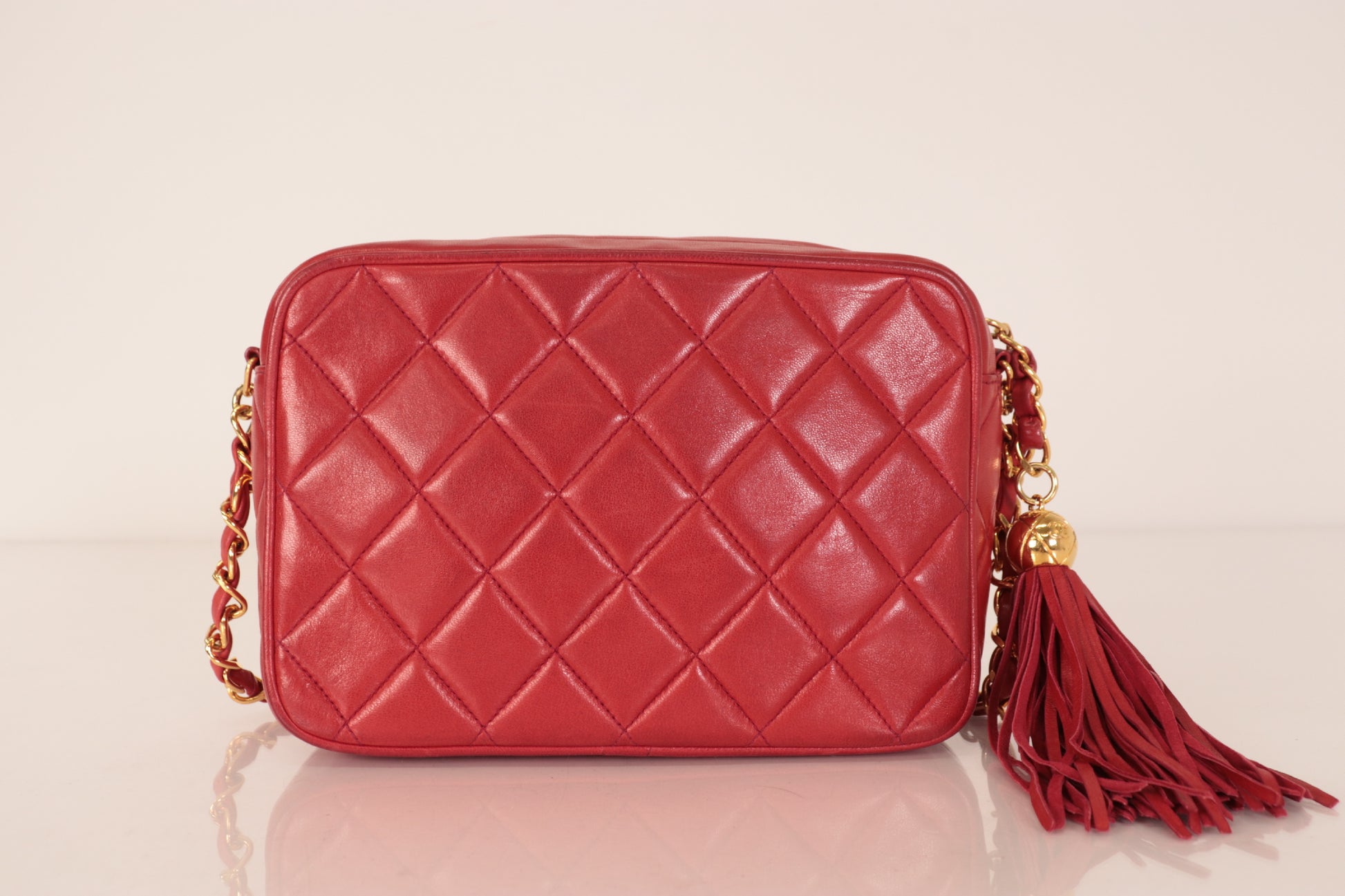 CHANEL Lambskin Bijou Coco Lamb Fringe Chain Shoulder Bag, Red, No. 2
