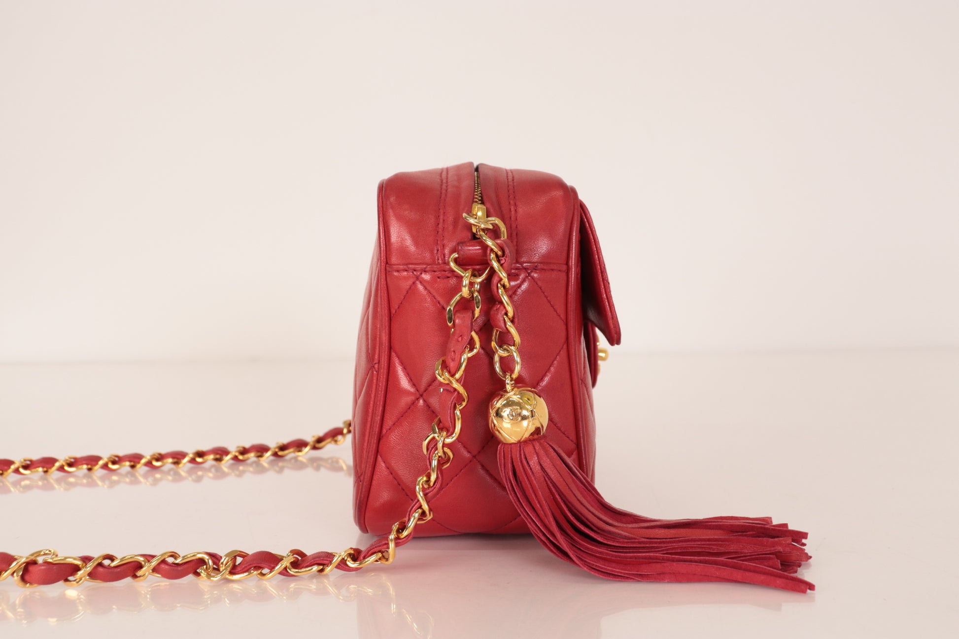 CHANEL Lambskin Bijou Coco Lamb Fringe Chain Shoulder Bag, Red, No. 2