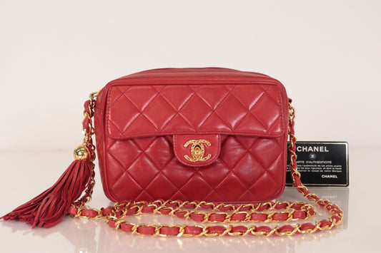 CHANEL Lambskin Bijou Coco Lamb Fringe Chain Shoulder Bag, Red, No. 2
