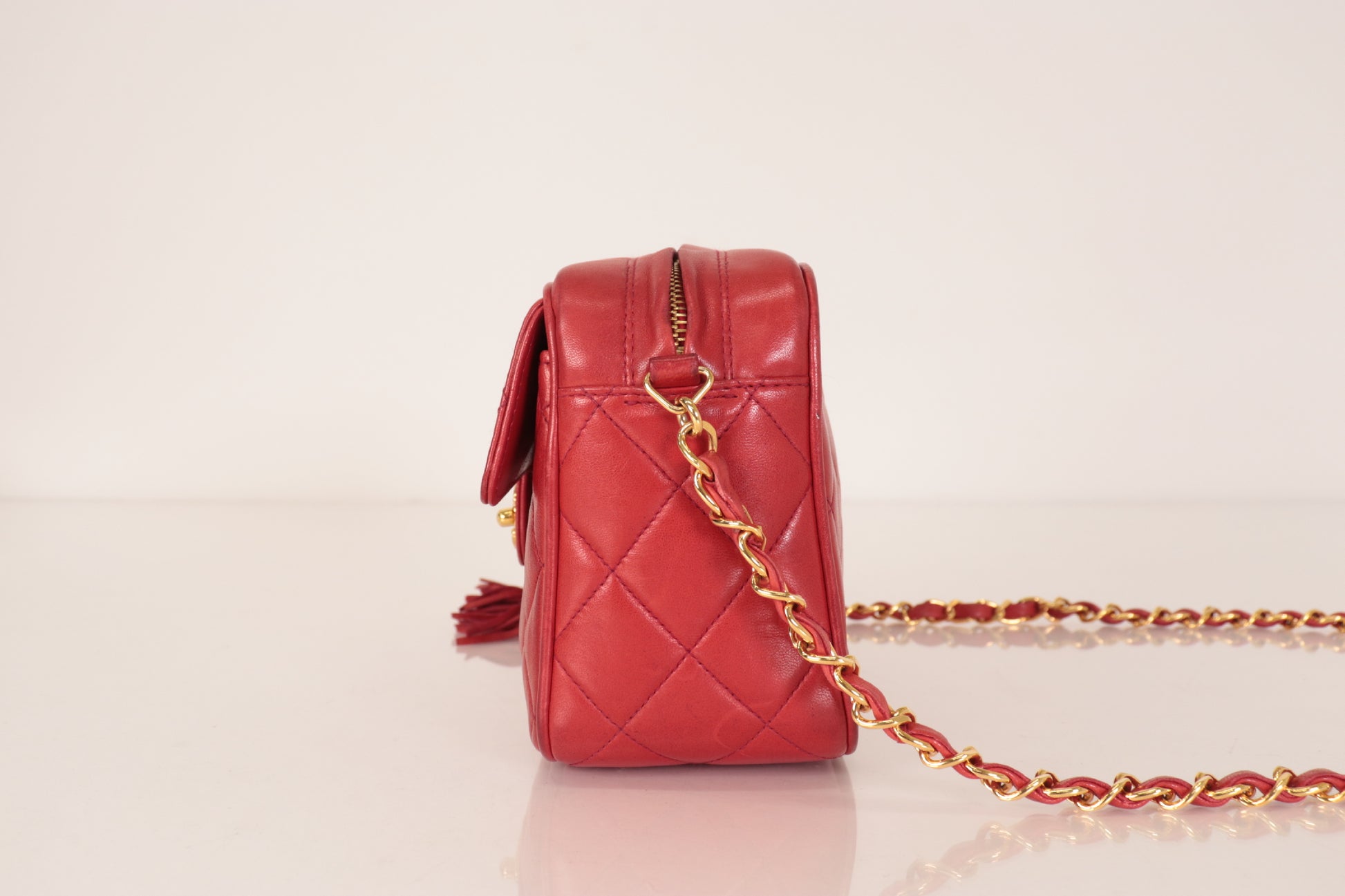 CHANEL Lambskin Bijou Coco Lamb Fringe Chain Shoulder Bag, Red, No. 2