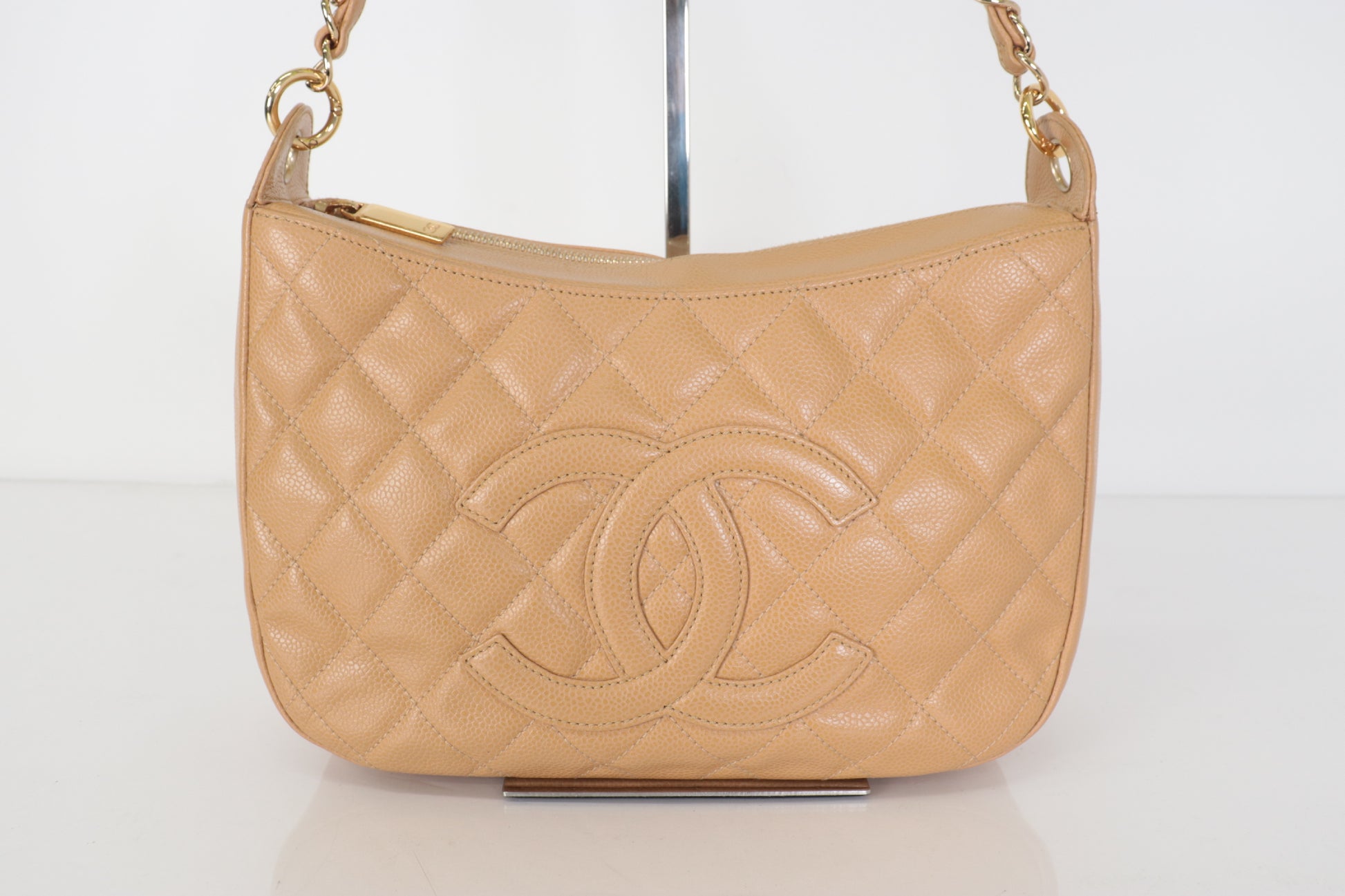 CHANEL Caviar Skin Deca Coco Caviar One-Shoulder Bag, Beige, No. 9