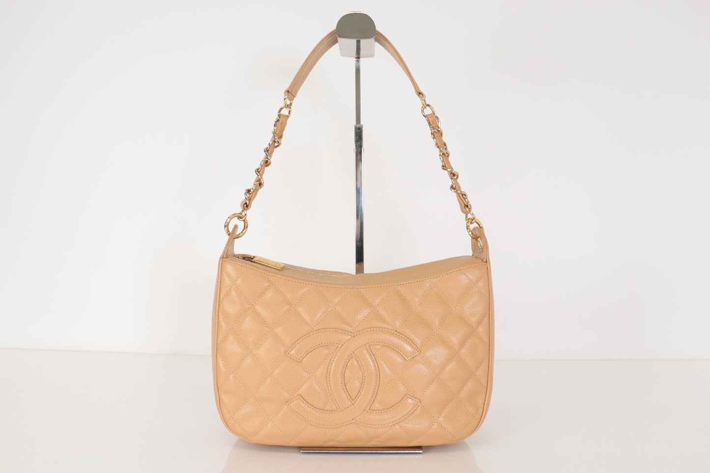 CHANEL Caviar Skin Deca Coco Caviar One-Shoulder Bag, Beige, No. 9