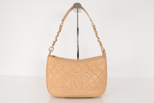 CHANEL Caviar Skin Deca Coco Caviar One-Shoulder Bag, Beige, No. 9