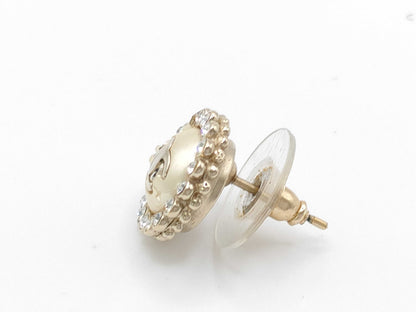 CHANEL Faux Pearl Earrings with Rhinestones