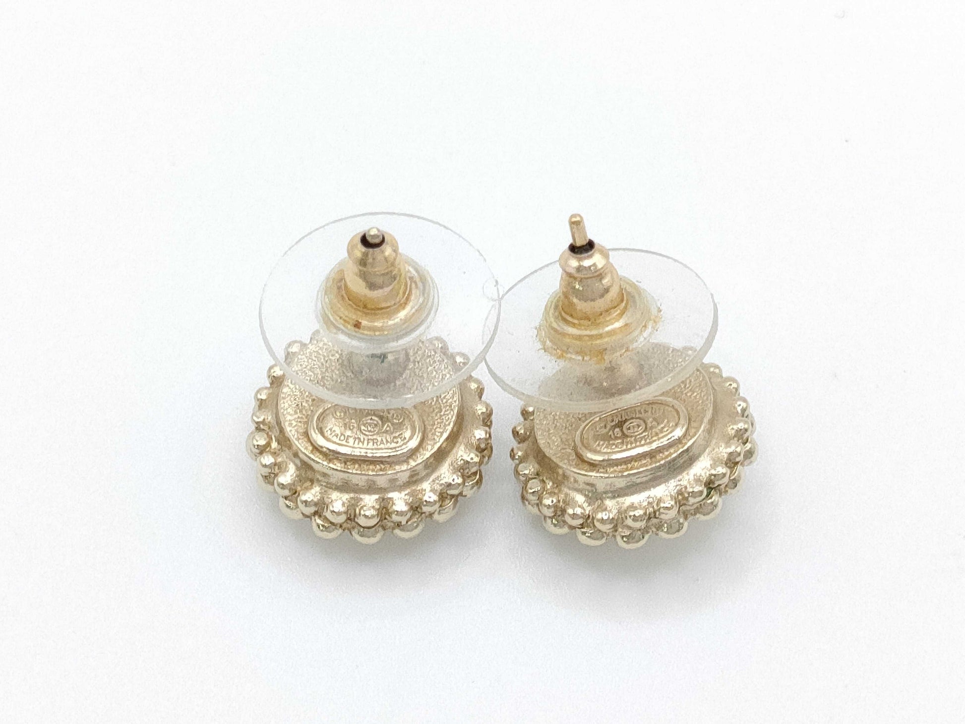 CHANEL Faux Pearl Earrings with Rhinestones
