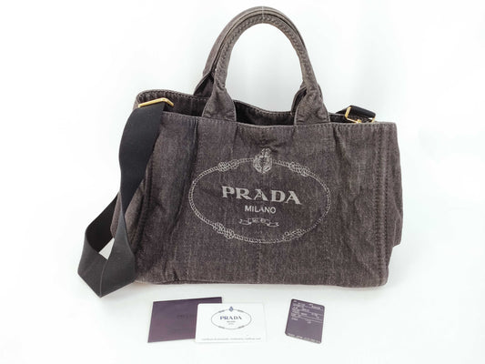 PRADA Canapa Tote Bag Denim Gray B2642B Tote Bag