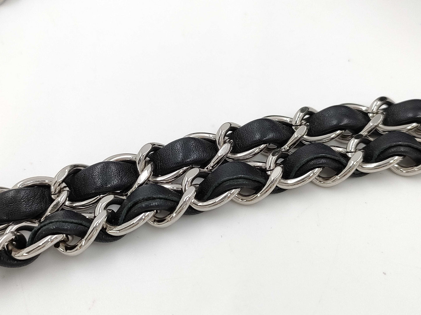 CHANEL Tweed Print Nylon Double Chain Shoulder Bag with Pouch