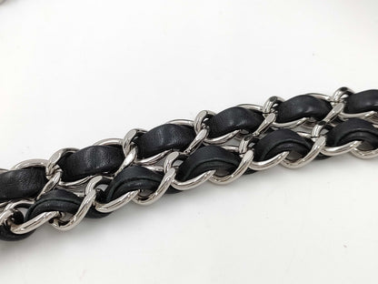 CHANEL Tweed Print Nylon Double Chain Shoulder Bag with Pouch