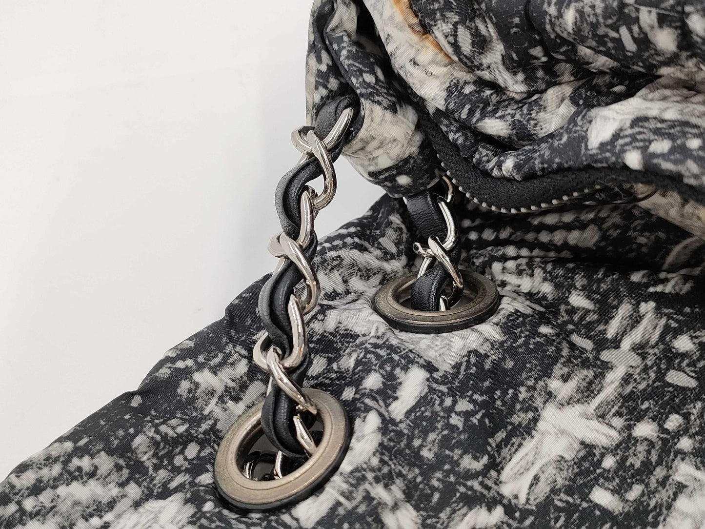 CHANEL Tweed Print Nylon Double Chain Shoulder Bag with Pouch