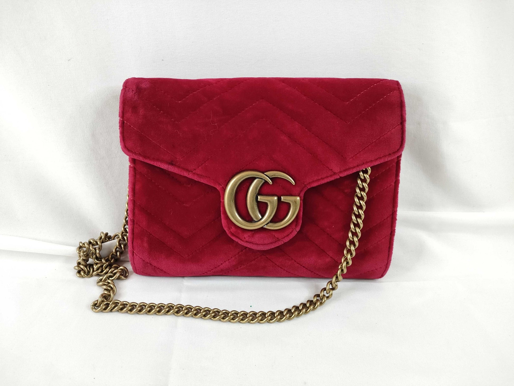 GUCCI GG Marmont Chain Wallet Shoulder Bag, Red, 474575 Shoulder Bag